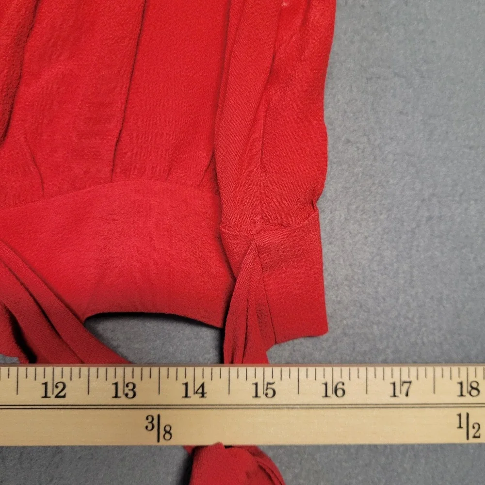 Madewell Women's Bright Ember Red Long Sleeve‎ Wrap Blouse Top Size S NWT